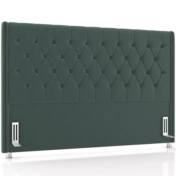 Imagem de Cabeceira Cama Box King 195cm Estofada Frizza P05 Veludo Verde Musgo - Lyam Decor