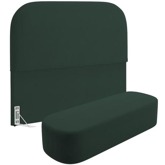 Imagem de Cabeceira Cama Box King 195cm Lanna com Puff Recamier Doha W01  Suede Verde Musgo - Lyam Decor