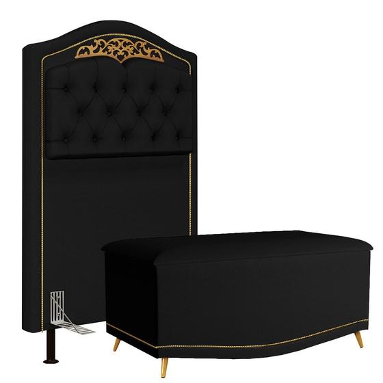 Imagem de Cabeceira Cama Box Solteiro 90cm Com Calçadeira Baú Imperial J02 Corano Preto - Mpozenato