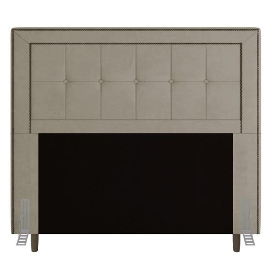 Imagem de Cabeceira Cama Box Solteiro Luxor 90cm com Tachas e Frame Suede Bege - Abmaza