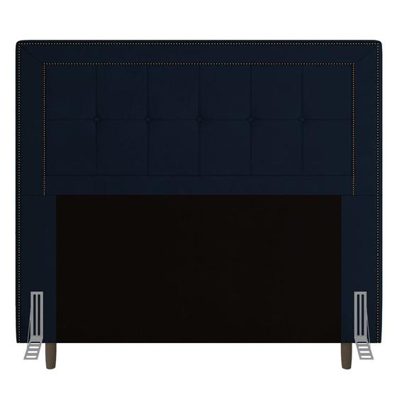 Imagem de Cabeceira Cama Box Solteiro Luxor 90cm com Tachas e Frame Veludo Azul Marinho - Abmaza