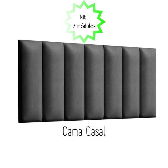 Imagem de Cabeceira Cama Casal 140x60cm Kit com 7 Módulos Estofados Auto Adesivo