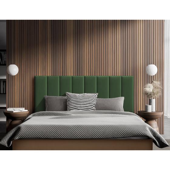 Imagem de Cabeceira Cama Casal Queen Estofada Modulada 160cm Rony Veludo Verde