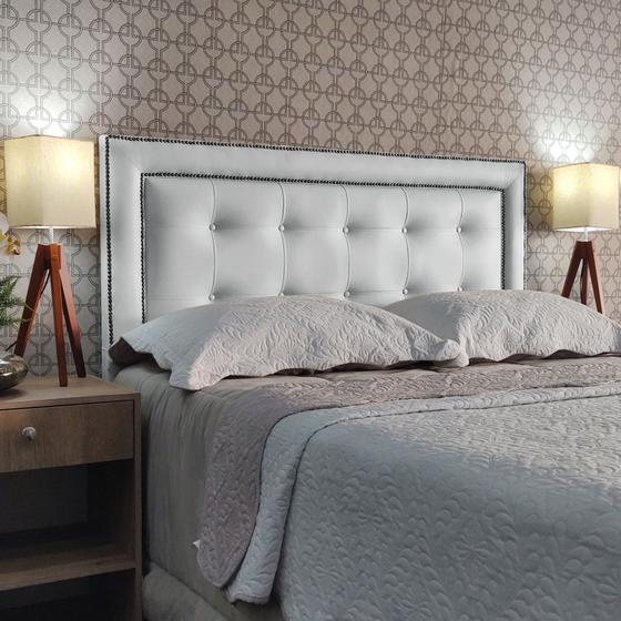 Imagem de Cabeceira Cama Casal Veneza 10 Diamond 2 Com Tachas Corano Branco 120 RBL