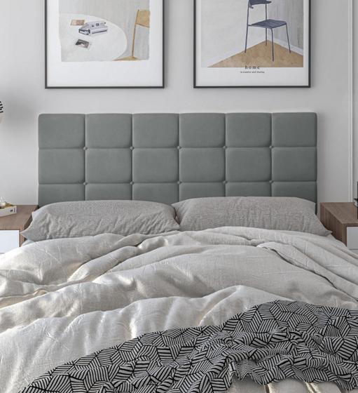 Imagem de Cabeceira Cama Estofada Para Cama de Casal Bia Requinte Luxo Wood Calipha Intense Classic 1,40 Cinza