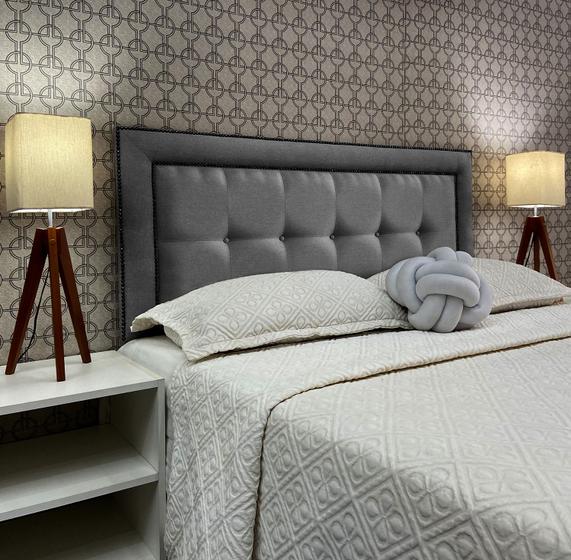 Imagem de Cabeceira Cama King Veneza 05 Diamond 2 Com Tachas Linho Cinza 60 RBL