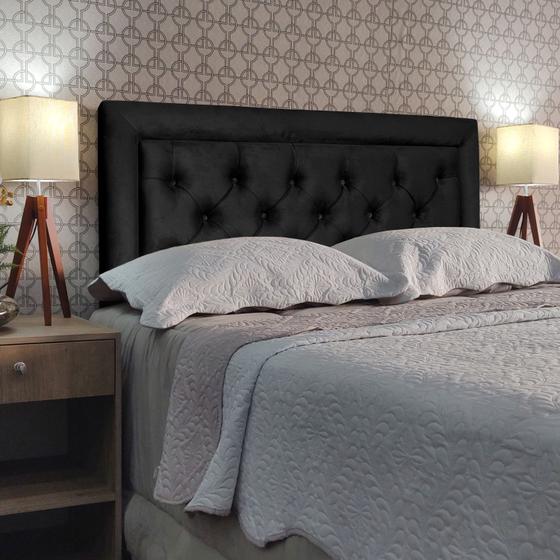 Imagem de Cabeceira Cama Solteiro Capitone Luxor Suede Preto 60 RBL