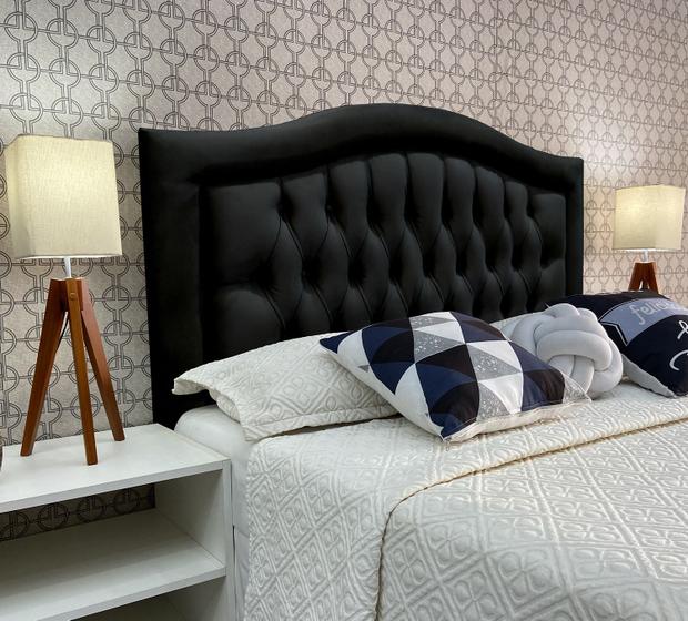 Imagem de Cabeceira Cama Solteiro Capitone Sophia Provençal Suede Preto 60 RBL