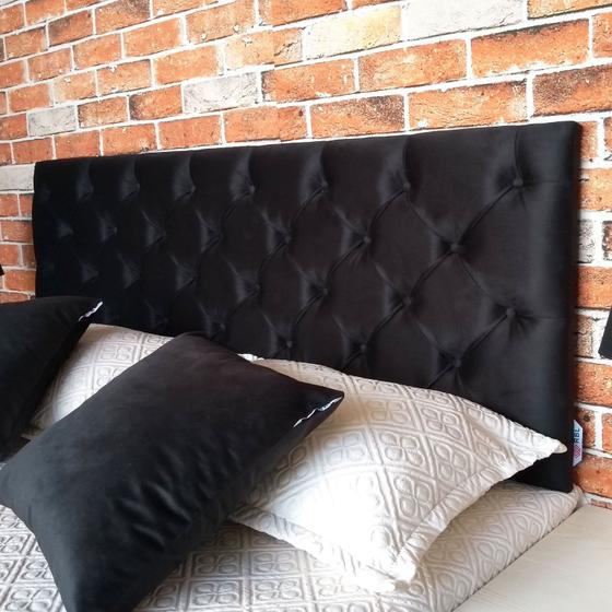 Imagem de Cabeceira Capitone Solteiro Suede Liso Preto 90 x 60 Rbl