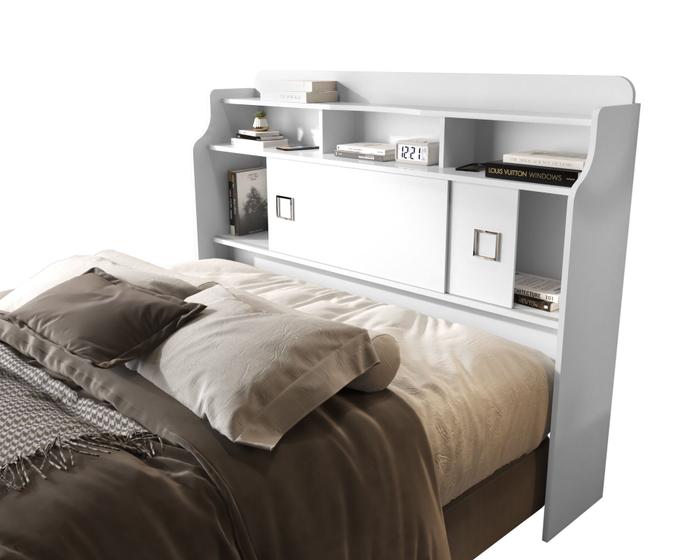 Imagem de Cabeceira Casal 1.40m para Cama Box Jessica MDF Com Nicho E Porta de Correr Para Quarto