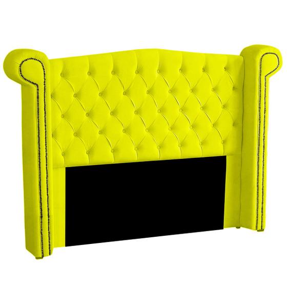 Imagem de Cabeceira Casal 140cm Decorativa Ayla Veludo Amarelo - Montanaris Decor