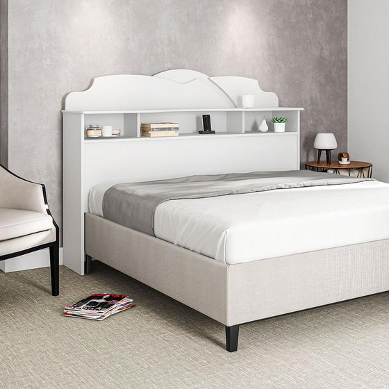 Imagem de Cabeceira Casal Cama Box Queen 1,60m com Nicho Cristal - Branco