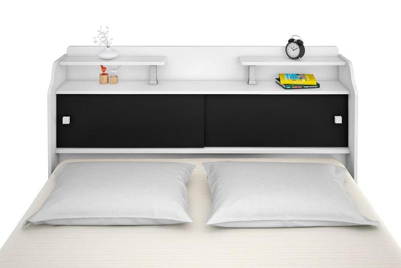 Cabeceira Casal Elisa Box 1,38 Framar MDF e MDP Branco Preto Menor preço em Cabeceira Casal Elisa Box 1,38 Framar MDF e MDP Branco Preto
