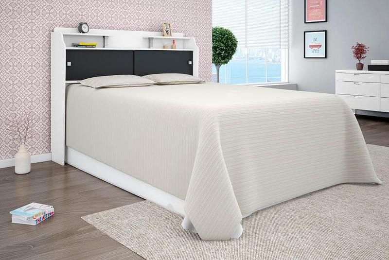 Cabeceira Casal Elisa Box 1,58 Framar MDF e MDP Branco Preto Menor preço em Cabeceira Casal Elisa Box 1,58 Framar MDF e MDP Branco Preto
