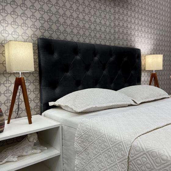 Imagem de Cabeceira Casal Estofada Cannes Suede Preto 140 x 60 RBL