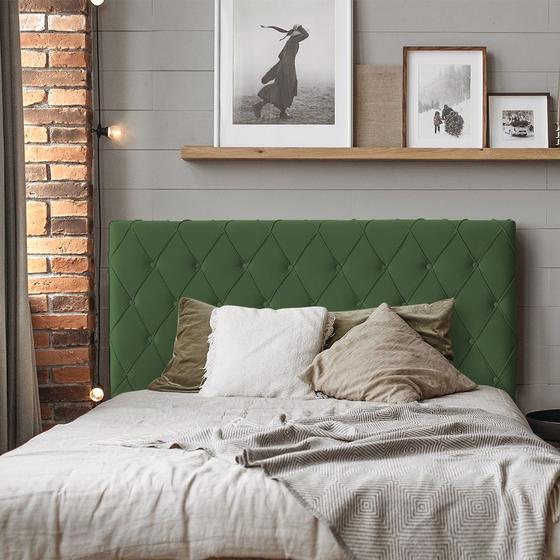 Imagem de Cabeceira Casal Estofada Capitonê para Colchão 138x188cm Chicago 140cm Veludo Verde