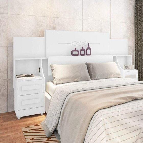 Imagem de Cabeceira Casal Extensível com 2 Mesas de Cabeceira 4 Gavetas 2 Tomadas Síria