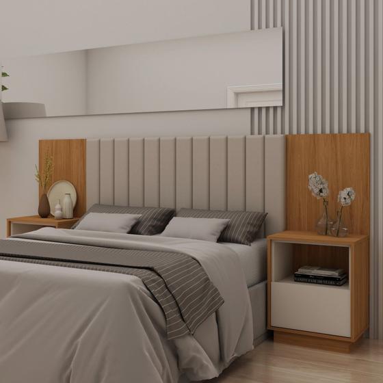 Imagem de Cabeceira Casal Extensível Estofada com 2 Mesas de Cabeceiras Zurik