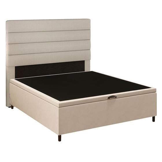 Imagem de Cabeceira com Base Cama Box Baú Casal 138x188cm Hit ID5 Suede Bege/Linho Cru - Mpozenato