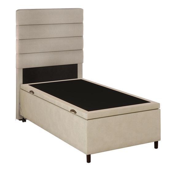 Imagem de Cabeceira com Base Cama Box Baú Solteiro 88x188cm Hit ID5 Linho Cru/Suede Bege - Mpozenato