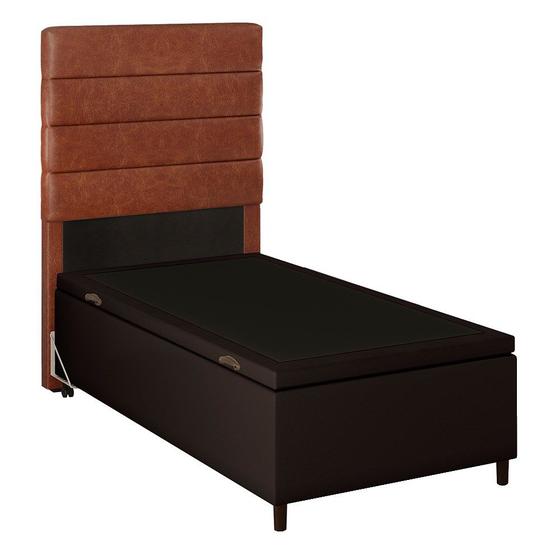 Imagem de Cabeceira com Base Cama Box Baú Solteiro 88x188cm Hit ID5 material sintético Camel/Corano Marrom - Mpozenato