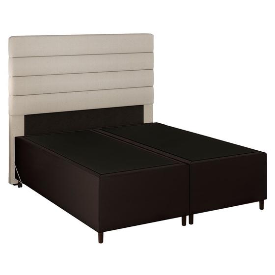 Imagem de Cabeceira com Base Cama Box Casal Queen 158x198 Hit ID5 Corano Marrom/Linho Cru - Mpozenato