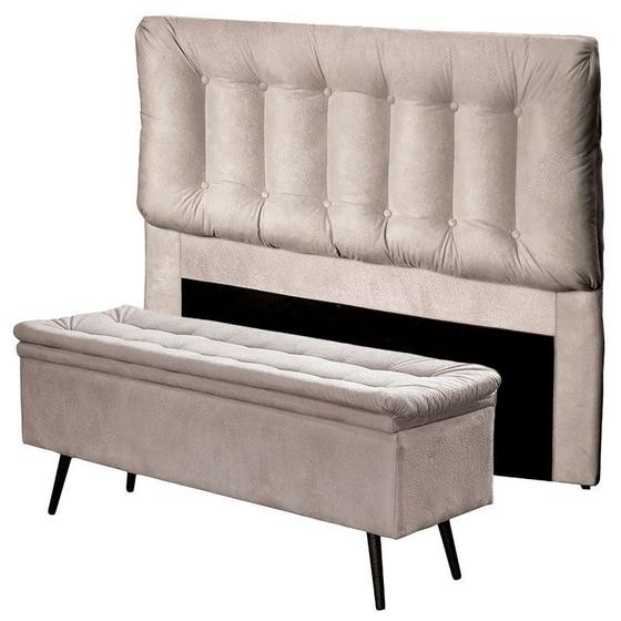 Cabeceira com Calçadeira Baú Casal 140cm Conforto Suede Bege - Sheep Estofados Menor preço em Cabeceira com Calçadeira Baú Casal 140cm Conforto Suede Bege - Sheep Estofados