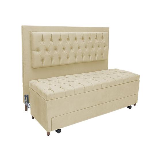 Imagem de Cabeceira com Calçadeira Baú Casal King 195cm Paris Capitonê Suede Bege - Sheep Estofados