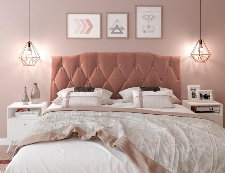 Cabeceira de Cama 1,40 Box Casal Suede Rose Nayara Menor preço em Cabeceira de Cama 1,40 Box Casal Suede Rose Nayara