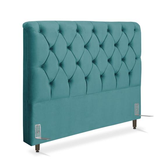 Imagem de Cabeceira de Cama Box Casal 138 cm Marselha Larhome Suede Veludo Azul