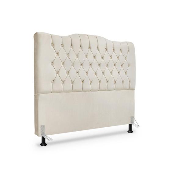 Cabeceira de Cama Box Casal 140 cm Dunas - Veludo Bege - Mallu Estofados Imagem de Cabeceira de Cama Box Casal 140 cm Dunas - Veludo Bege