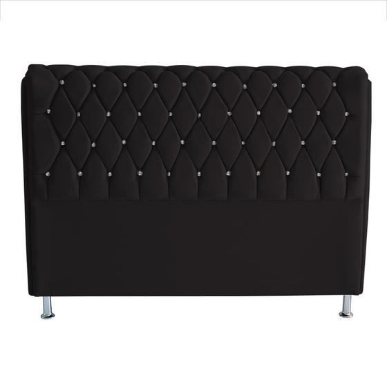 Imagem de Cabeceira De Cama Box Londres Casal  Queen 160 cm Suede Botão de Strass Preto Ec Móveis