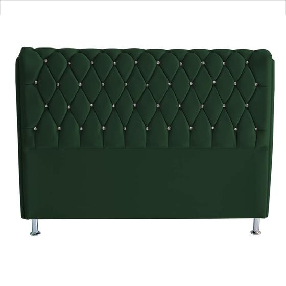 Imagem de Cabeceira De Cama Box Londres King 195 cm Suede Botão de Strass Verde Ec Móveis