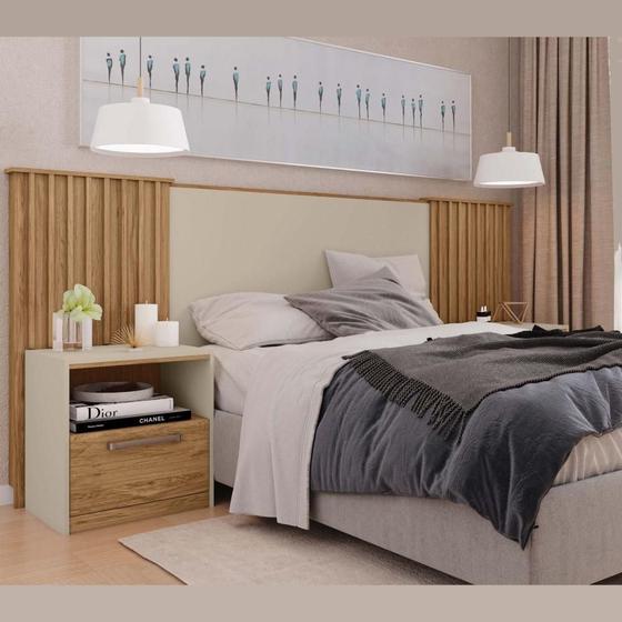 Cabeceira de Cama Lucios Extensível Com Ripado Quarto Casal 2 Mesas de ...