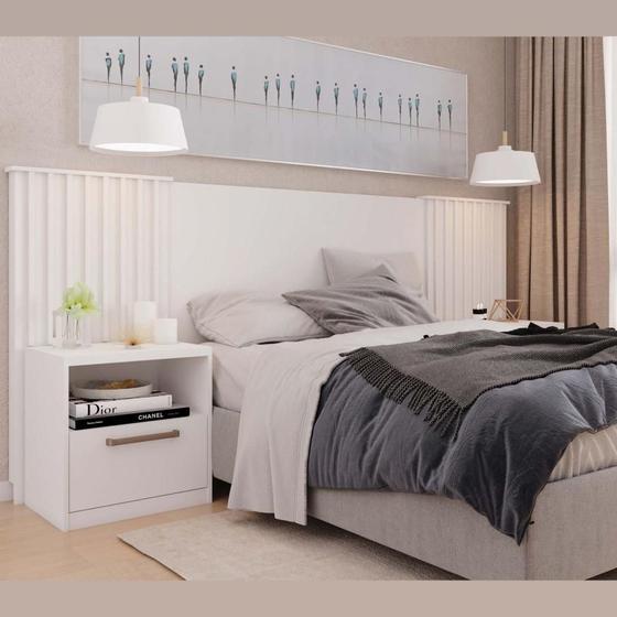 Cabeceira de Cama Lucios Extensível Com Ripado Quarto Casal 2 Mesas de Cabeceira Cor Branco Fosco Menor preço em Cabeceira de Cama Lucios Extensível Com Ripado Quarto Casal 2 Mesas de Cabeceira Cor Branco Fosco