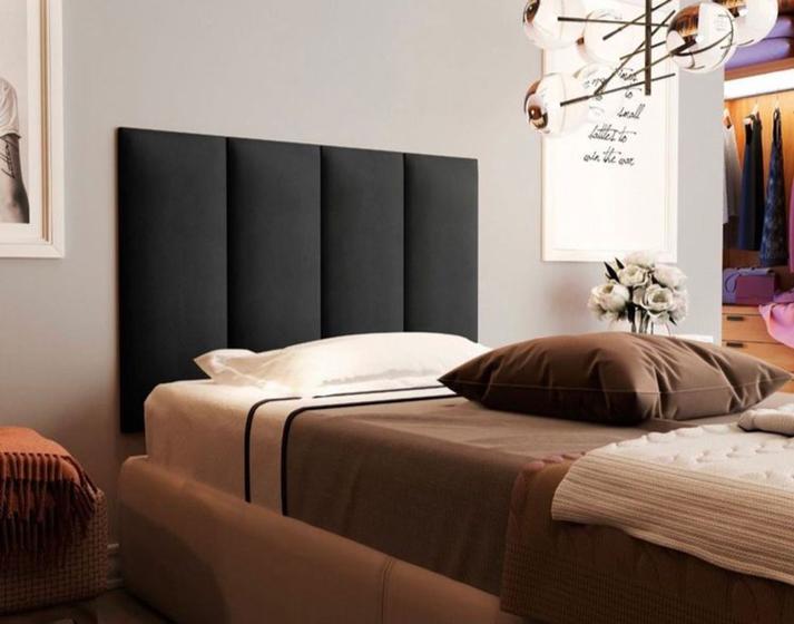 Imagem de Cabeceira De Cama Solteiro Almofadada -  Cor Preta