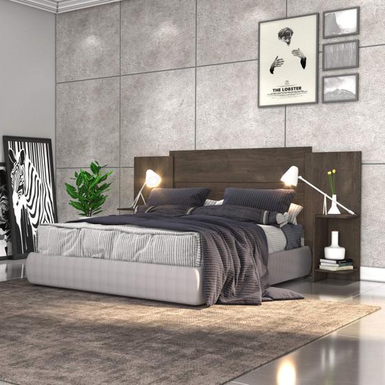 Cabeceira de Casal Extensível com Mesa de Cabeceira Indianópolis Espresso Móveis Cumaru Rustic Menor preço em Cabeceira de Casal Extensível com Mesa de Cabeceira Indianópolis Espresso Móveis Cumaru Rustic