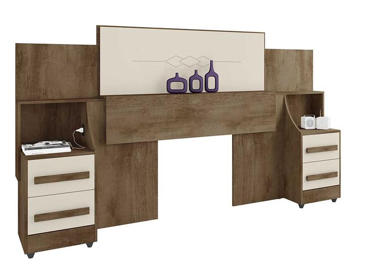Cabeceira de Casal Extensível Síria Freijó com Off White - RV Móveis Menor preço em Cabeceira de Casal Extensível Síria Freijó com Off White - RV Móveis