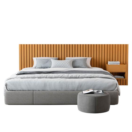 Cabeceira de King Com Ripado 1 Mesa de Cabeceira Nature Zoe - Casa Móveis Br Menor preço em Cabeceira de King Com Ripado 1 Mesa de Cabeceira Nature Zoe - Casa Móveis Br