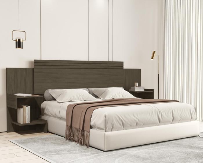 Imagem de Cabeceira de Madeira para Cama Box Casal e Queen Aurora com Nichos 