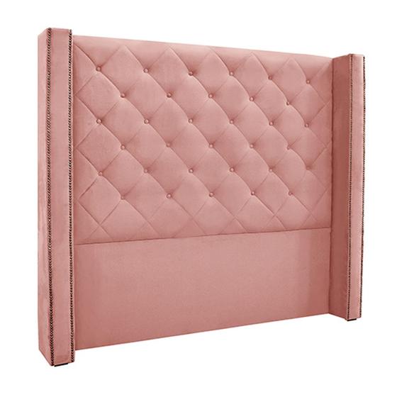 Imagem de Cabeceira Decorativa King Size 2,19M Loewe Veludo Rosa G63 - Gran Belo