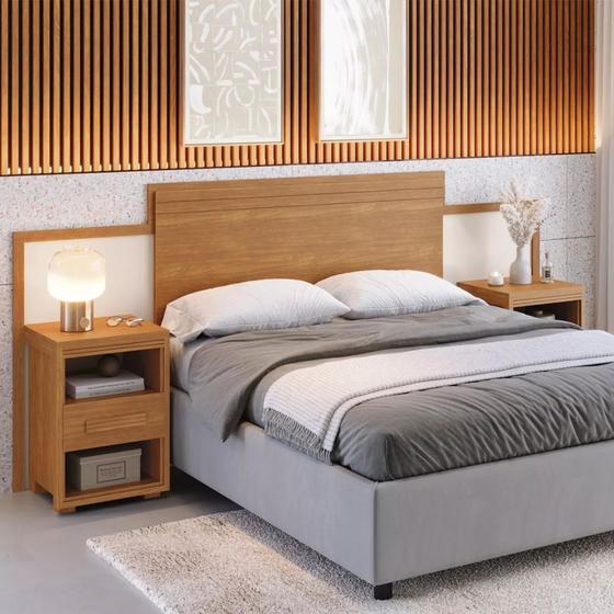 Imagem de Cabeceira Dinamarca Ajustável Para Cama Casal, Queen Box -  100% MDF Com Mesa De Cabeceira