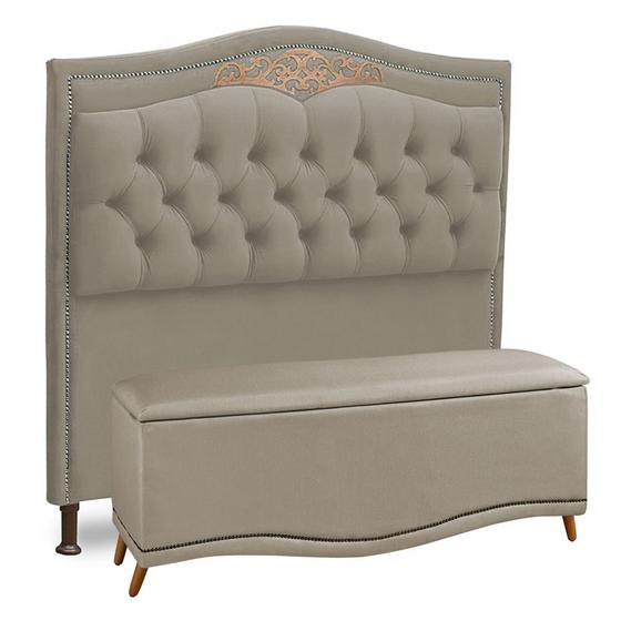 Imagem de Cabeceira e Calçadeira Baú Cama Box Casal King Size Belize 195cm Suede Bege - Desk Design