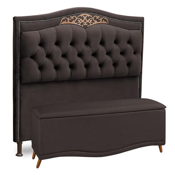 Imagem de Cabeceira e Calçadeira Baú Cama Box Casal King Size Belize 195cm Suede Chocolate - Desk Design