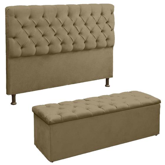 Imagem de Cabeceira E Recamier Baú Lana Para Cama Box Casal 1.40 - Suede - Sv Decor