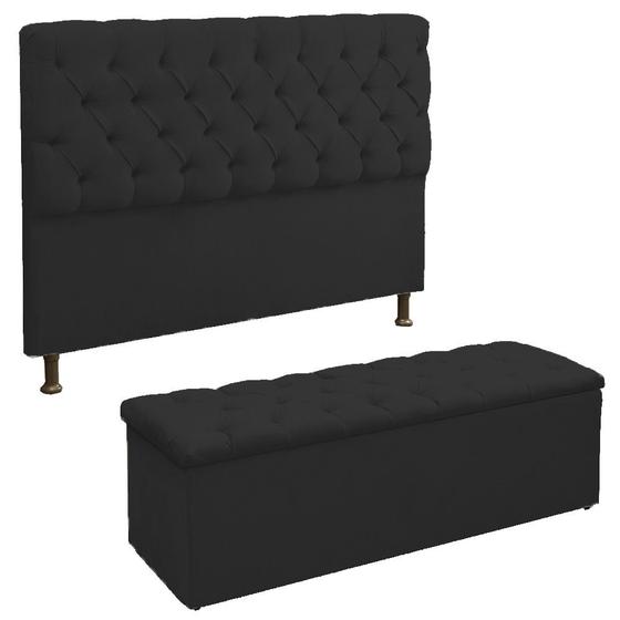 Imagem de Cabeceira E Recamier Sapateira Lana Para Cama Box King 195 Cm - Suede - Sv Decor