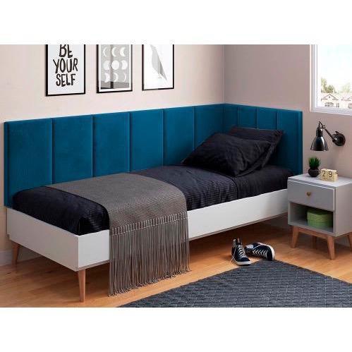 Cabeceira em L para Cama Box Solteiro Proteção Lateral Estofada - Azul Suede Menor preço em Cabeceira em L para Cama Box Solteiro Proteção Lateral Estofada - Azul Suede