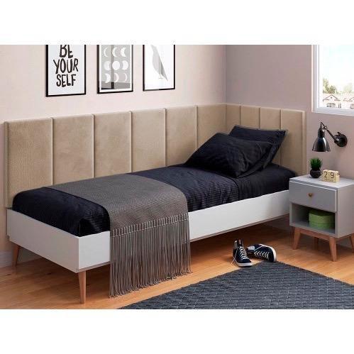 Imagem de Cabeceira em L para Cama Box Solteiro Proteção Lateral Estofada - Várias Cores