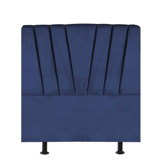 Imagem de Cabeceira Estofada Bélgica 100 cm Solteiro Quarto para Cama Box Suede Azul Marinho - Damaffê Móveis