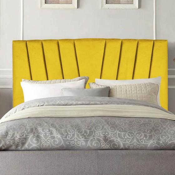 Imagem de Cabeceira Estofada Bélgica 140 cm Casal Quarto para Cama Box Suede Amarelo - Damaffê Móveis